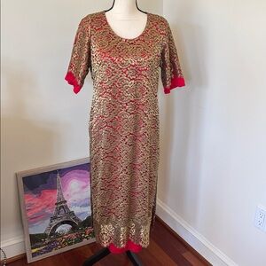 Elegant Gold Lace and Red Dress